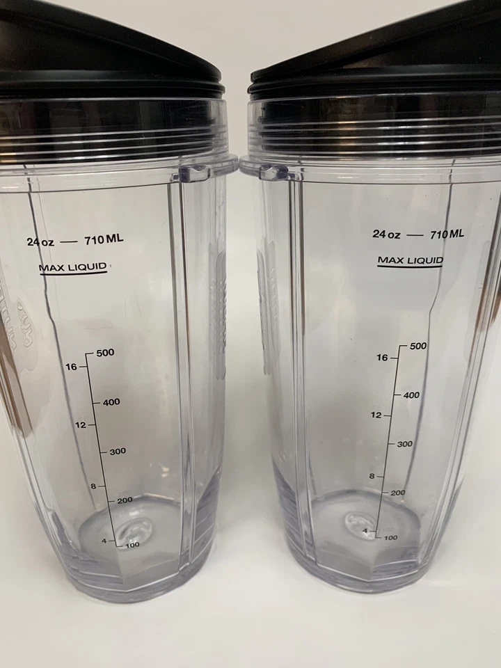 NUTRI NINJA Blender Set of 3 24oz 18oz Clear Cups + Black Drinking Sipping Lids - Image 4 of 4