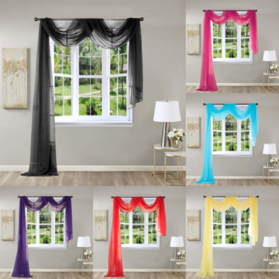 1PC ELEGANCE SHEER WINDOW SCARF VALANCE CURTAIN TOPPER SOLID COLORS 37'' X 216'' 