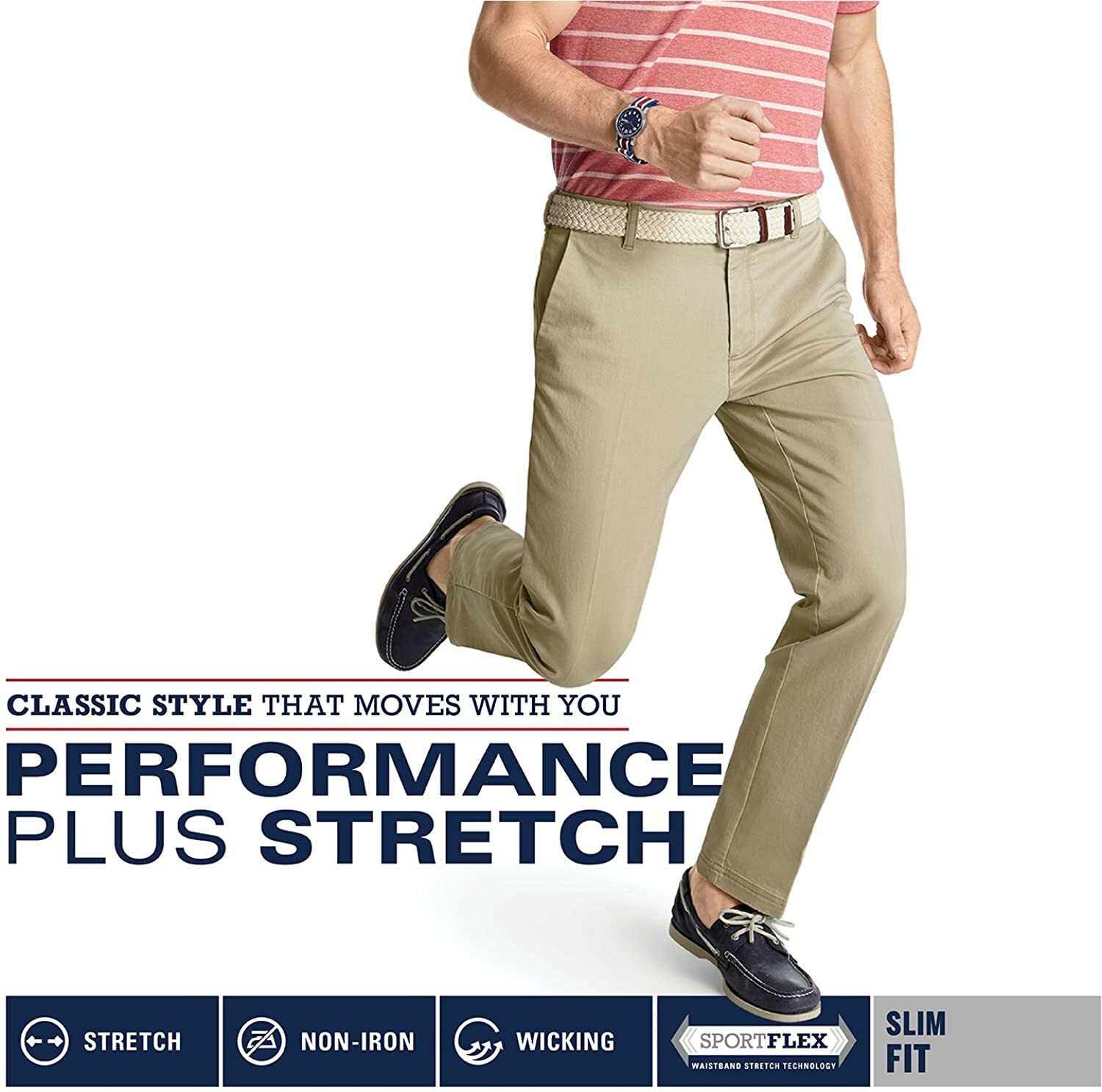 IZOD Men's Performance Stretch Straight Fit Flat Front Chino Pant eBay