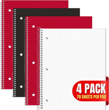 Graph Paper Notebook, Spiral Paper Notebook, Quad Ruled 8"" X 10.5"", 5 Squares