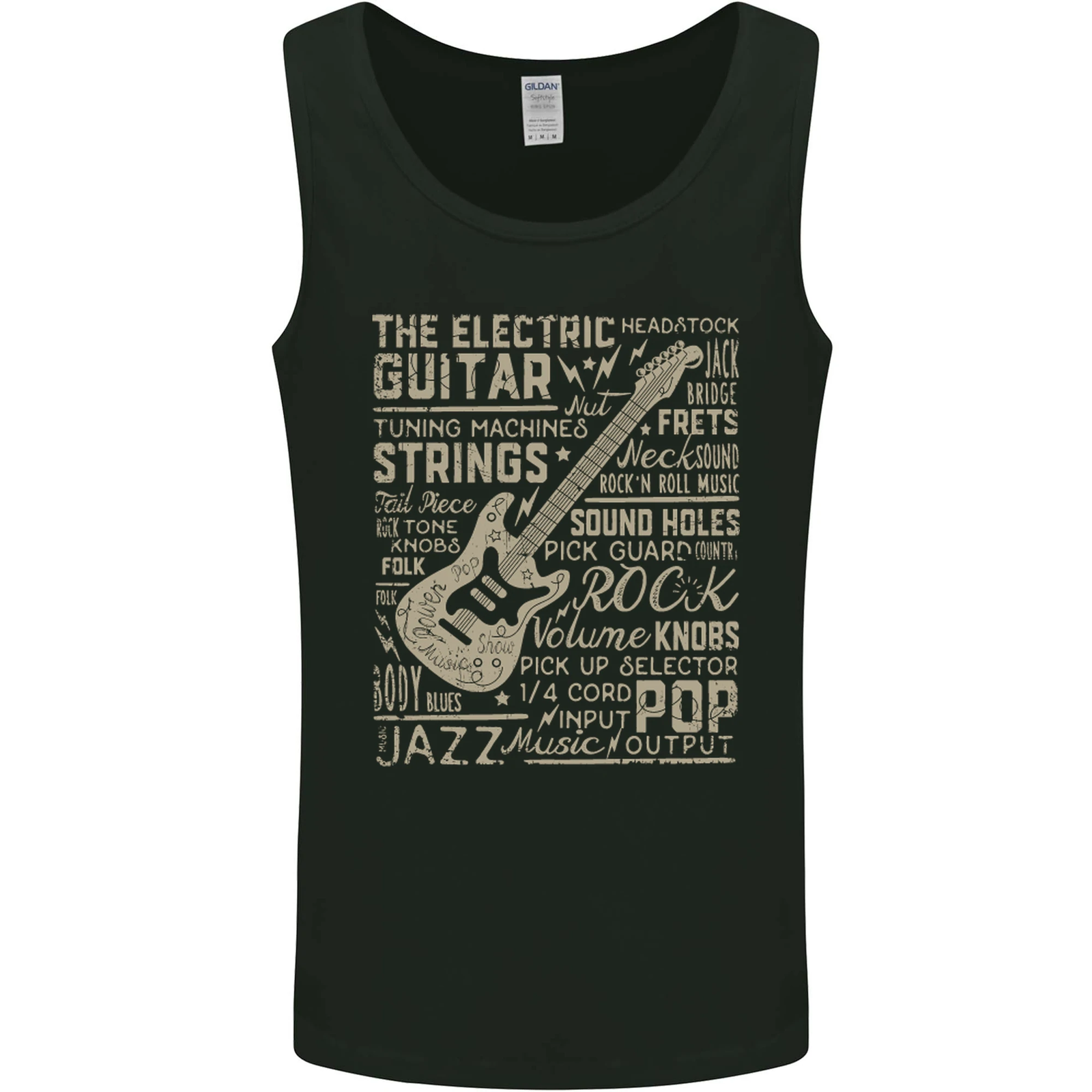 Guitar Word Art Guitarist Electric Acoustic Mens Vest Tank Top