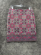 Talbots A-Line Skirt Women's Size 8 Pink Floral Stretch Regular Fit Front Zip