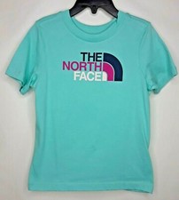 The North Face Little Girls NEW Mint Blue Navy Logo Graphic S/S T-Shirt Top