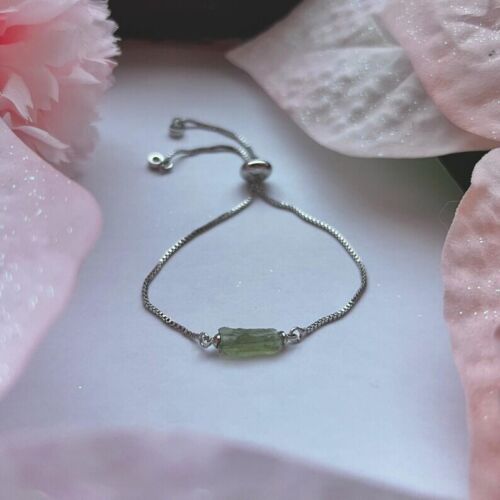 Raw Authentic Moldavite Silver Chain Bracelet Adjustable Size Best Gift For Her