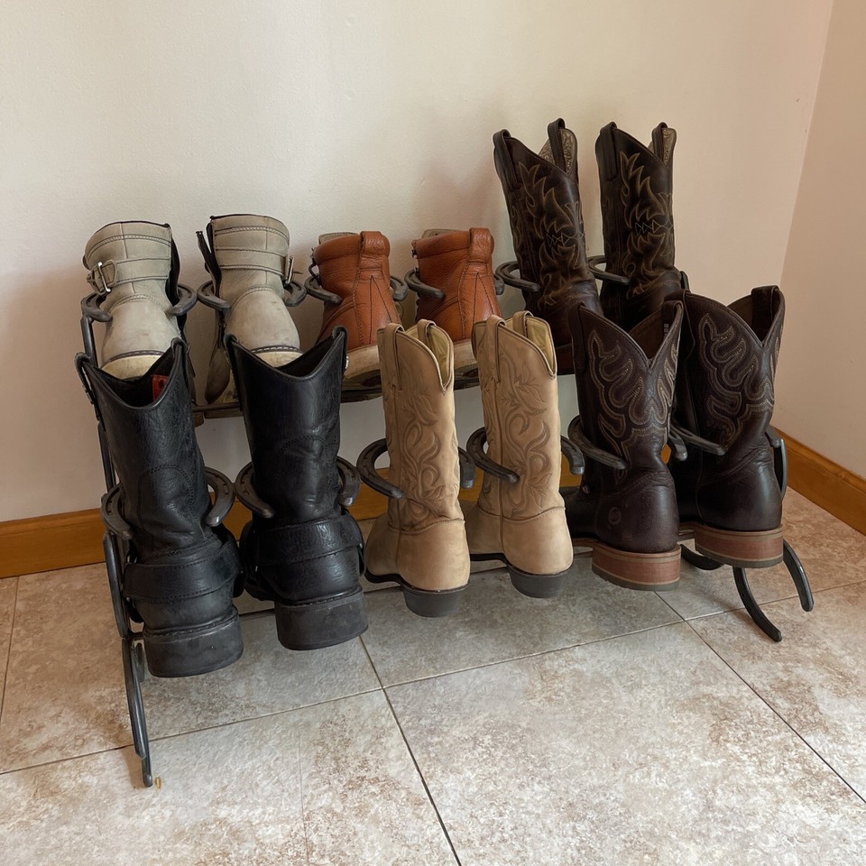 Handmade Horseshoe Wrought Iron Boot Rack Holds 6 Pair Boots Michigan ...