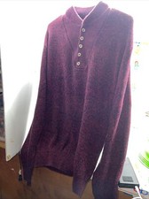 Vintage LL Bean Mens Large Long Red & Black Sweater Cotton 5 Button Made In USA