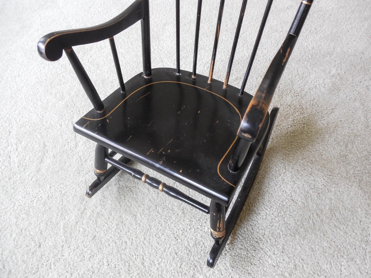1950's OAK HILL CHILD's ROCKING CHAIR - Black w/ Gold Stencil