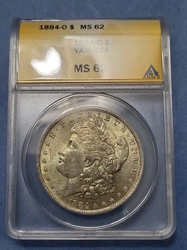 1884o Morgan Silver Dollar Anacs Ms62 Vam 21a O/O Far Date Awesome Toning