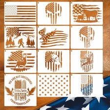 12pcs American Flag Stencil Star Stencils for 7 inches x 7 inches, white