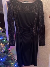 Lauren Ralph Lauren Dress Sequin Black Size 4 Lined Cocktail Party Long Sleeve