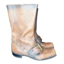 Stivali vintage anni 70 pelle punta quadrata fibbia misura 8,5 9 uomo marrone biker cosplay retrò