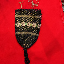 Victorian Purse 1890 Black Jet Beaded Reticule Tasseled