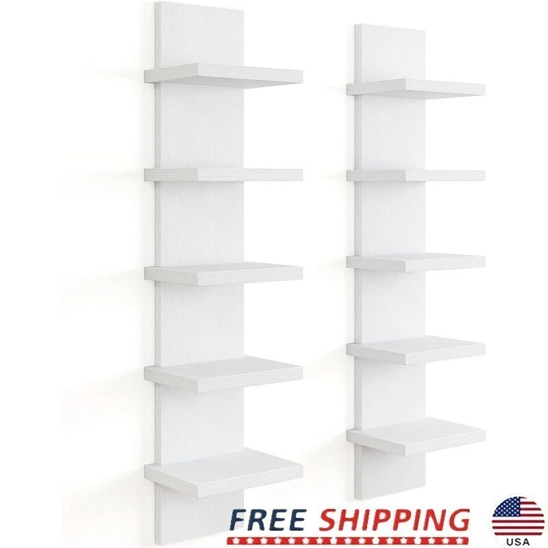 5 Tier Wall Shelf Unit Floating Storage Organizer Home Decor Vertical Shelving