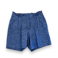 Boden St. Ives Paperbag Shorts 6 Blue Linen Cotton High Waist Coastal Preppy