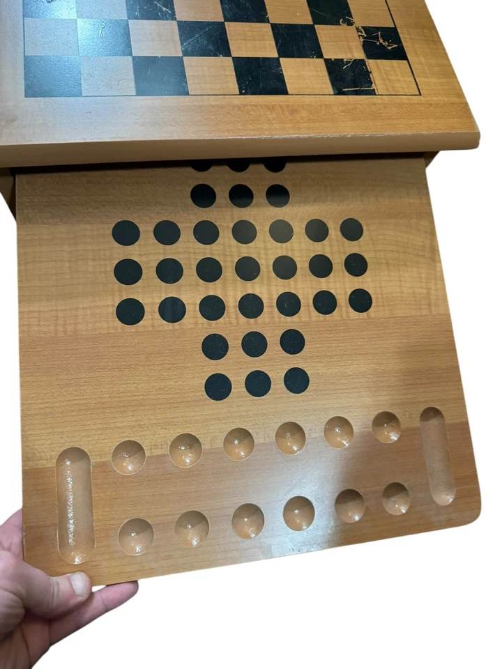 Vintage 3722 Deluxe 10 in 1 Solid Wooded Board Games Center Checkers Chess - Image 3 of 4