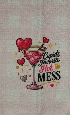 Kitchen Towel Pink Heart Cupid's Favorite Hot Mess, NEW