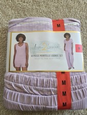 Live 2 Lounge Women  s 4-Piece Pointelle Lounge Set, Purple, Size M