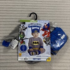 Batman Costume Boys Infant 0-6 Months Blue Gray Jumper Cape Headpiece Booties