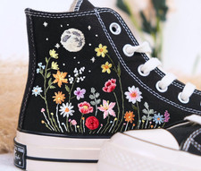 Custom Garden Flower Embroidered Sneakers, Converse Embroidery