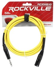 Rockville RCXMB10Y 10' Male REAN XLR to 1/4'' TRS Cable Yellow 100 Copper