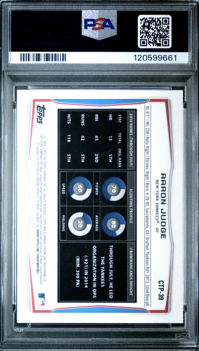 2014 Bowman Draft Picks CHROME Aaron Judge PSA 10 Yankees #CTP39 view 2