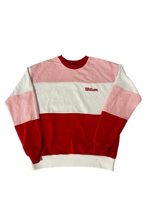 Wilson s Forever 21 Red Crewneck Sweatshirt Unisex Size M Retro Stripe Trim