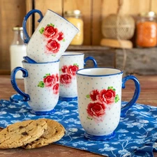 Heritage Floral 4-Piece Mug Set 18 Fl Oz Dishwasher & Microwave Safe Coffee Mug