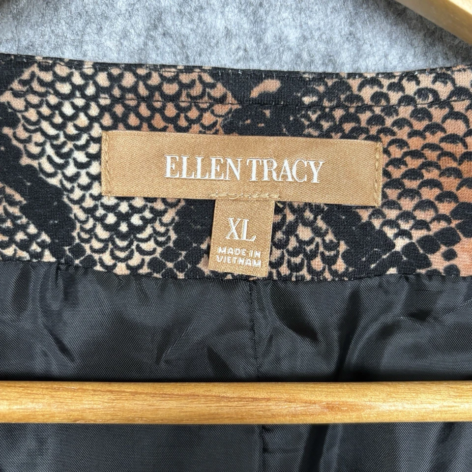 Ellen Tracy Womens Edgy Snake Print Open Front Jacket Size 12 Zipper Seams Moto - Image 4 of 4