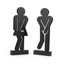 Set of 2 Farmhouse Bathroom Decor Signs Rustic Wooden Restroom 2Signs