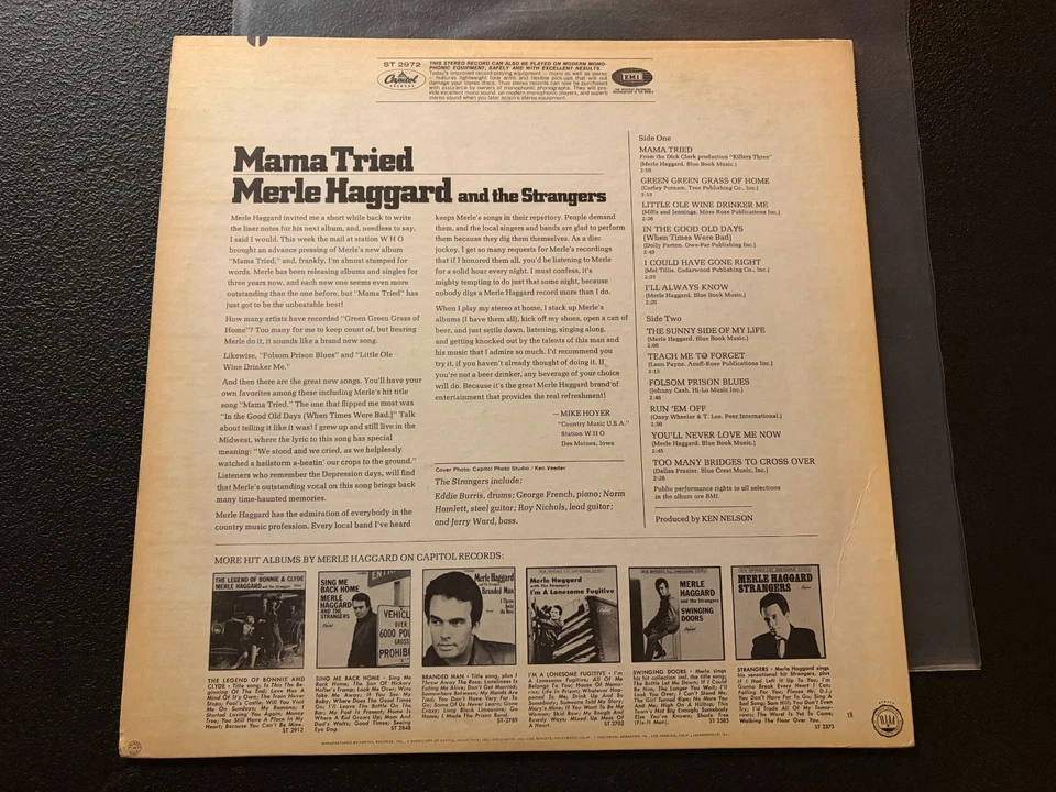 MERLE HAGGARD Mama Tried LP Capitol ST 2972 Original 1968 Los Angeles Press VG - Image 3 of 3
