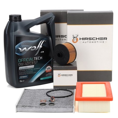 HIRSCHER Filterset + 5L WOLF 0W40 C3 SP Motoröl für RENAULT TWINGO III 0.9 TCe
