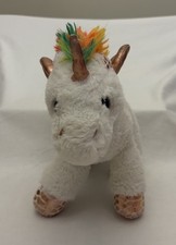 KellyToy White Pegasus Unicorn Horse 11  Plush Stuffed Toy Metallic Hooves EUC