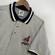 Vintage Cleveland Indians Polo Shirt Men's Large Gray Chief Wahoo Geometric 90s