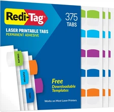 Redi-Tag Laser Printable Tabs, Permanent Index Tabs, Customizable Adhesive Label