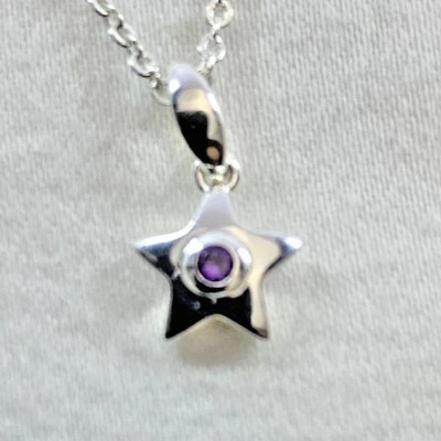 Kit Heath Sterling Silver Signed February Amethyst Star Necklace 16/ 18'' NWT Gif