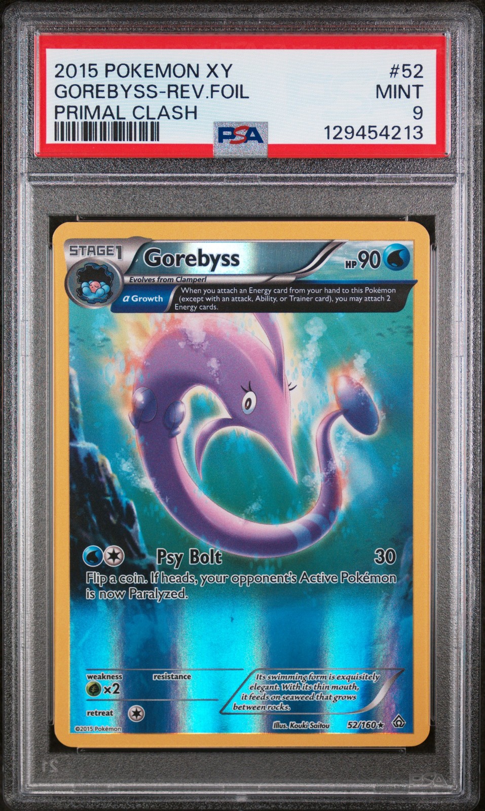 2015 POKEMON XY PRIMAL CLASH #52 GOREBYSS-REVERSE FOIL PSA 9