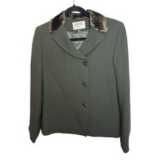 Kasper Vintage Dark Green Faux Fur CollarJacket Size 4