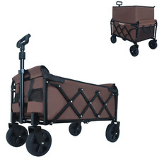 Brown Folding Utility Wagon Portable Camping Cart for Beach Picnic Gardening