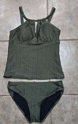 Alex Marie Olive Tankini Bandini Swimsuit Tank Top Size M, Bottoms Size L