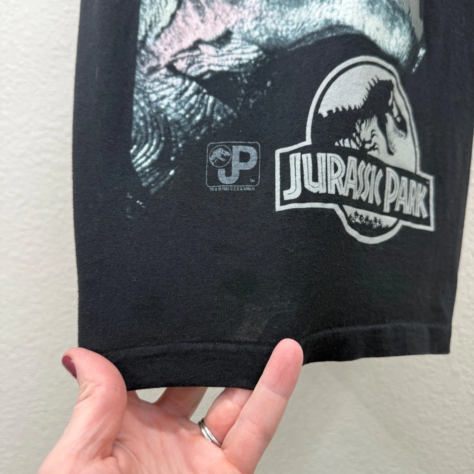 VTG Jurassic Park 1993 Black Graphic Dinosaur USA Made T Shirt Kids Medium 10-12 - Image 3 of 4