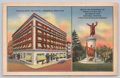 Francis Scott Key Hotel & Monument Frederick MD Linen Postcard Posted