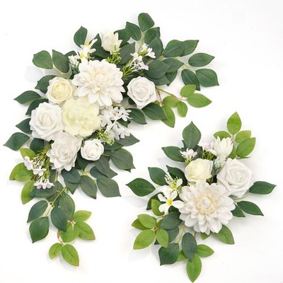 Wedding Decor (Pack of 2) Welcome Sign Flower Backdrop Garland for Ceremony R...