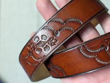 vintage TOOLED buckle belt WESTERN handcrafted 30 brown COWHIDE leather