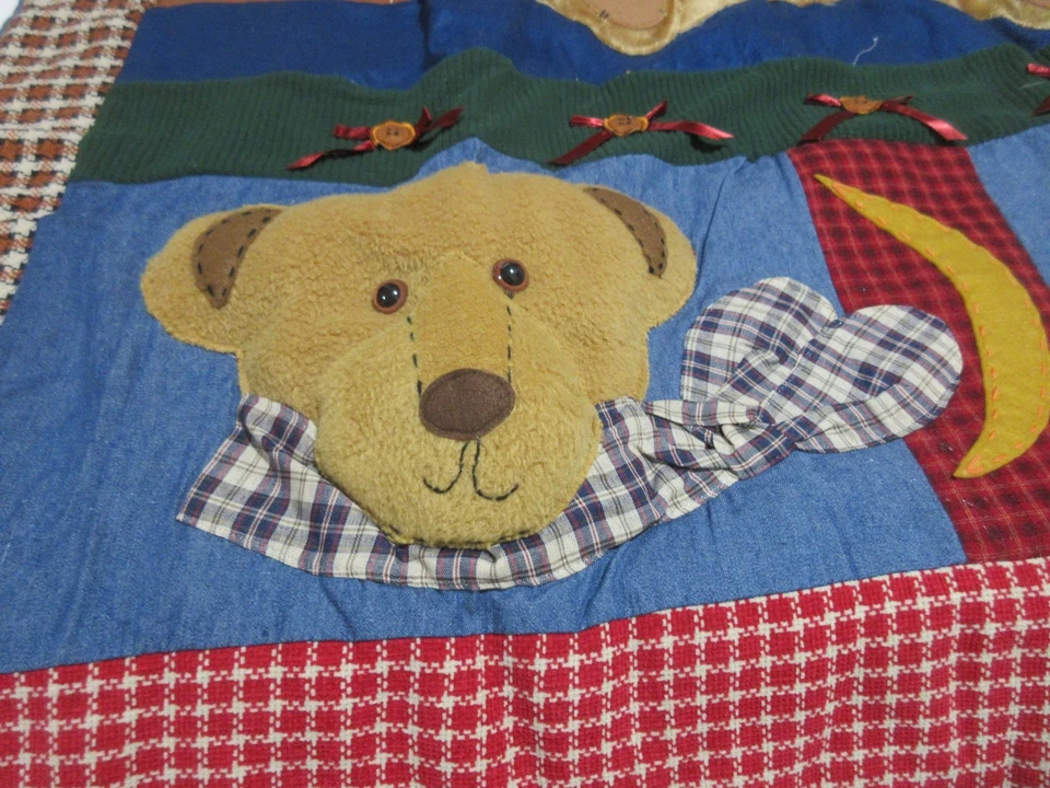 NOS Vtg 90s TEDDY Bear Creations Plush Blanket 3D Quilted Baby Nursery + Pillow - Image 4 of 4
