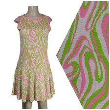 VTG 60s MOD Gogo Psychedelic MCM Drop Waist Retro Groovy Knit Mini Dress S M