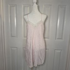 VTG Christian Dior Pale Pink Lace Eyelet Satin Women's Nightgown M Logo USA