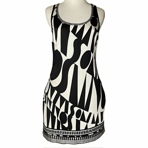Vintage Missoni Black White Optical Logo Spellout Knit Mini Dress IT 40 US S M