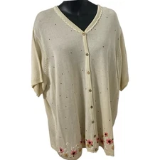 CST Sport Size 4X cream Short Sleeve Button Up Cardigan Sweater Women’s Plus NWT