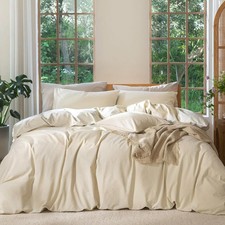 Duvet Cover Set 100 Washed Cotton Linen Like Queen  Relaxed Linen-like Texture