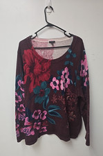 Talbots Burgundy Blossom Blooms Floral Preppy Pullover Sweater Womans Size 3X